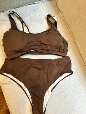 SHEIN Brown Ribbed Bikini Top & Bottom Set